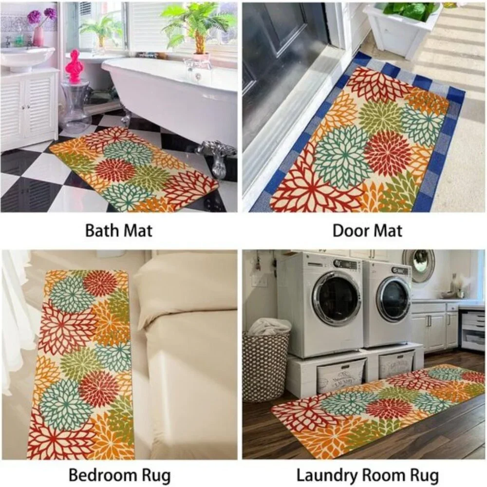 New Set of 2 Tropics Botanical Floral Kitchen Runner Rugs with Rubber Backing